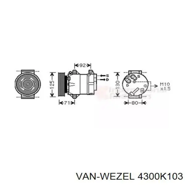 Компресор системи кондиціювання VAN Wezel 4300K103 ціна, від 218.91 USD