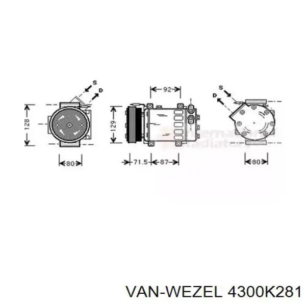 Компресор системи кондиціювання VAN Wezel 4300K281 ціна, від 77.26 USD