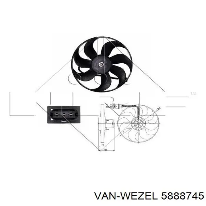 5888745 VAN Wezel електровентилятор охолодження в зборі (двигун + крильчатка, правий)