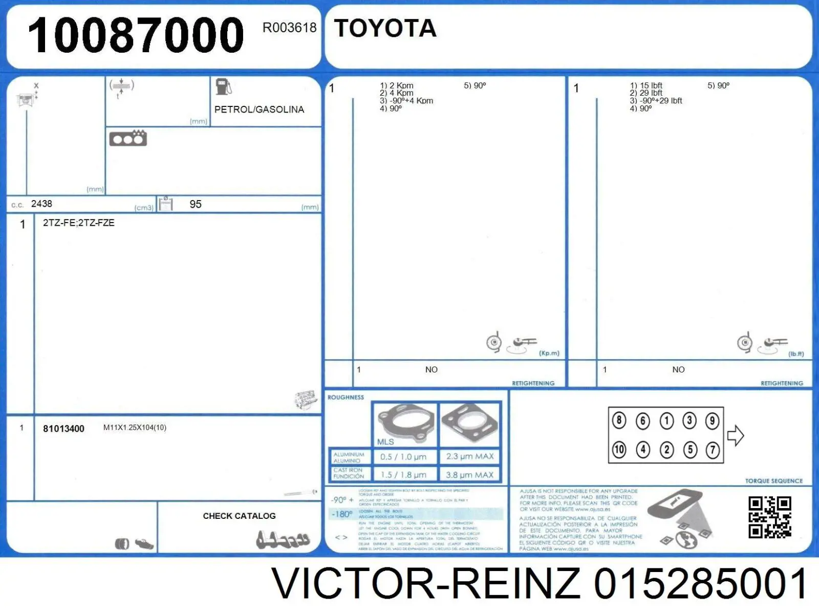 Комплект прокладок двигуна, повний Victor Reinz 015285001 ціна, від 139.37 USD