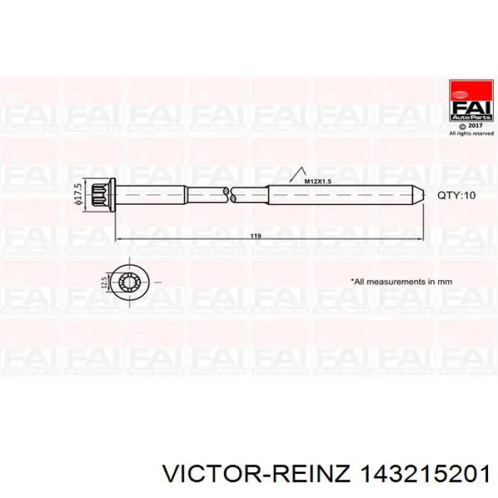 143215201 Victor Reinz Болт кріплення головки блоку циліндрів
