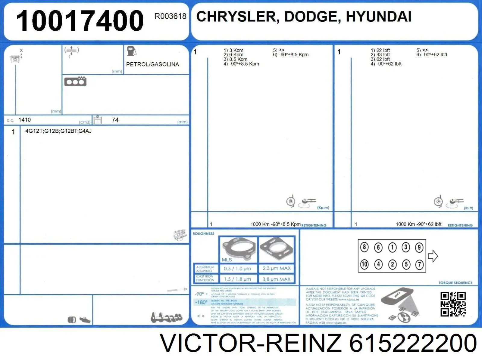 Прокладка головки блока циліндрів (ГБЦ) 615222200 Victor Reinz