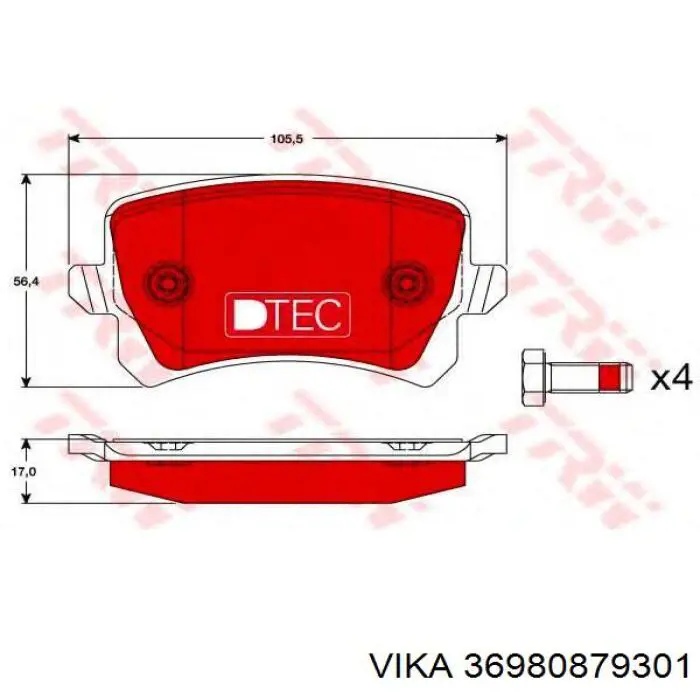Задні гальмівні колодки Vika 36980879301 ціна, від 14.13 USD