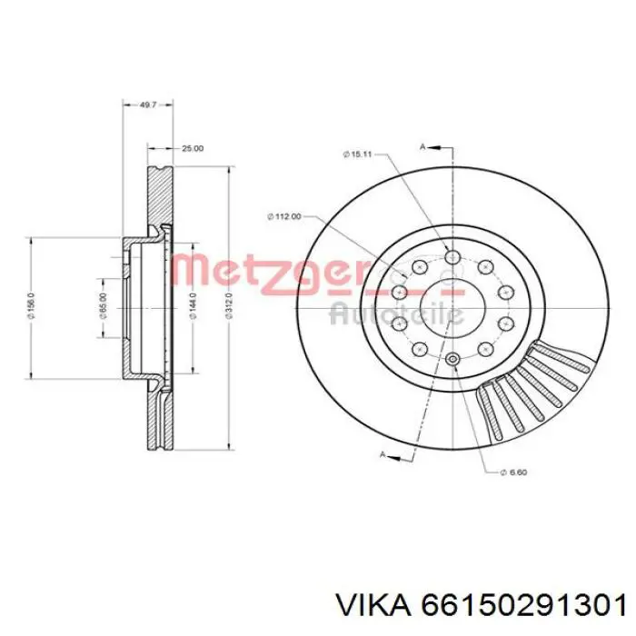 Диск переднього гальма Vika 66150291301 ціна, від 38.81 USD