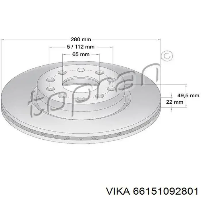 Диск гальмівний передній 66151092801 Vika