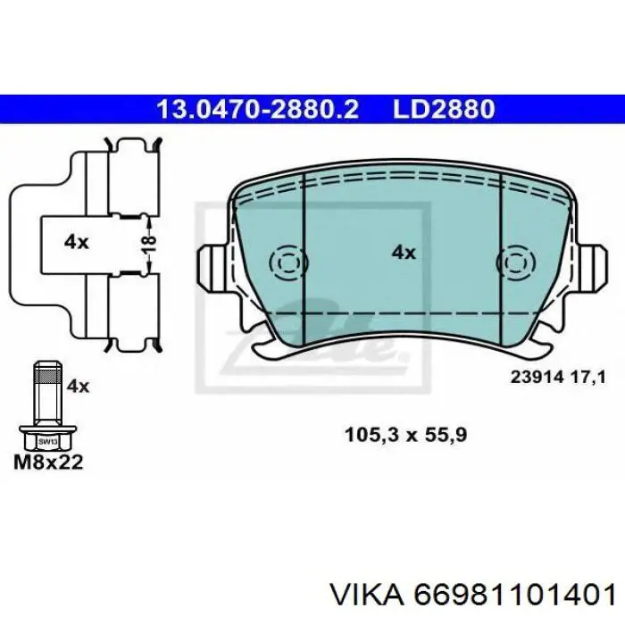 Задні дискові колодки Vika 66981101401