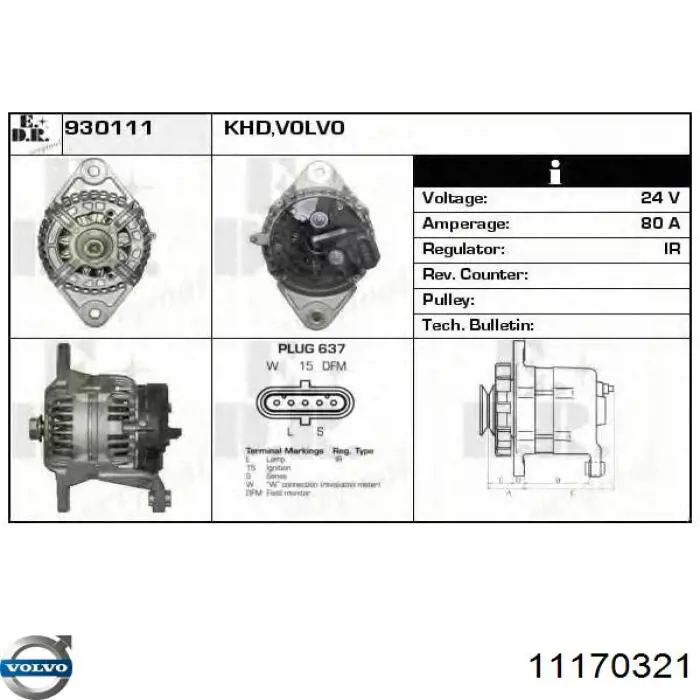 Генератор Volvo 11170321 ціна, від 135.31 USD