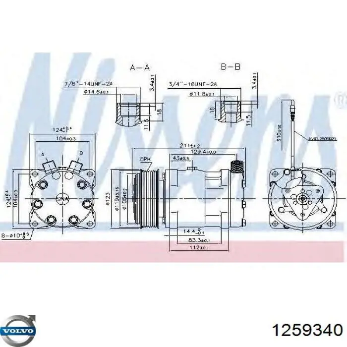 Компресор системи кондиціювання Volvo 8601543 ціна, від 609.12 USD