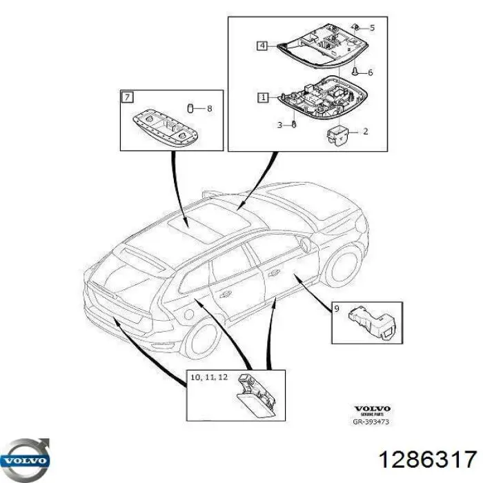 Плафон освітлення салону/кабіни Volvo 1286317 ціна, від 8.40 USD