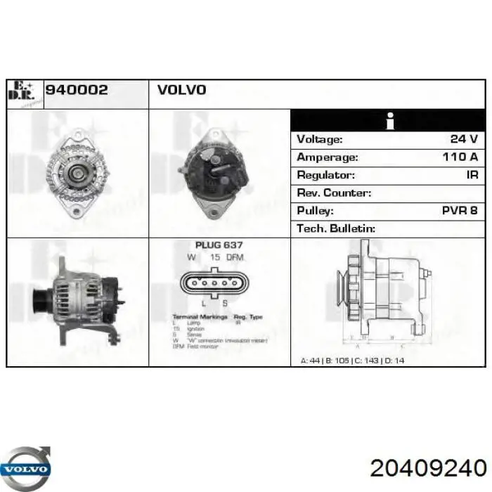 20409240 Volvo Авто генератор
