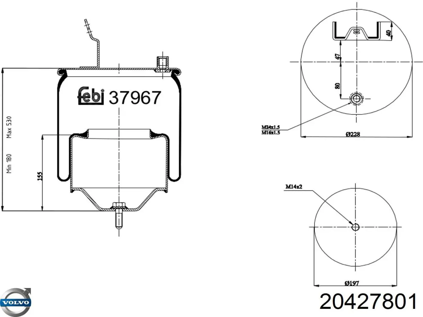 Пневмоподушка/Пневморессора моста 20427801 Volvo