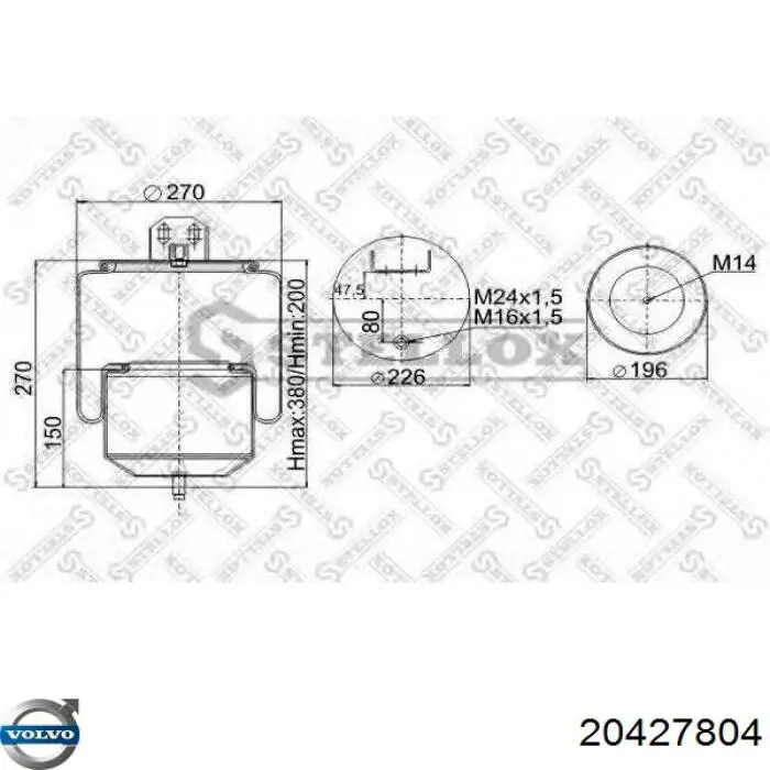 Пневмоподушка/Пневморессора моста Volvo 20427804 ціна, від 41.09 USD