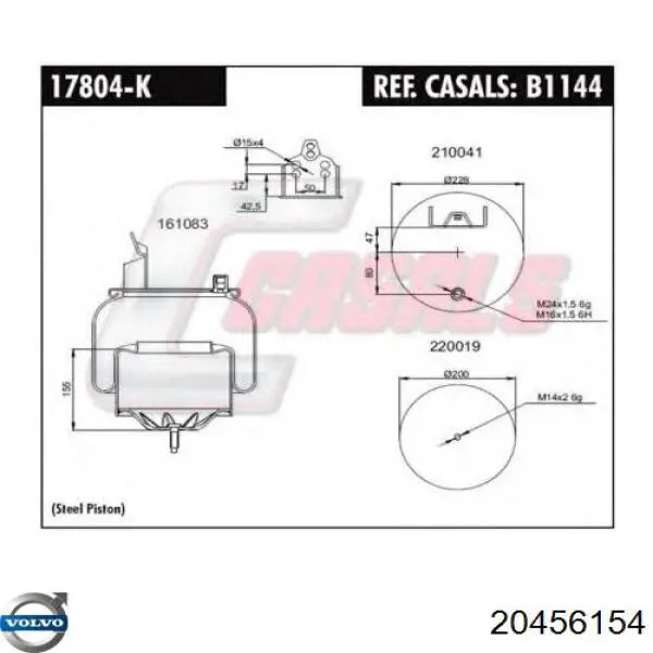 Пневмоподушка/Пневморессора моста 20456154 Volvo