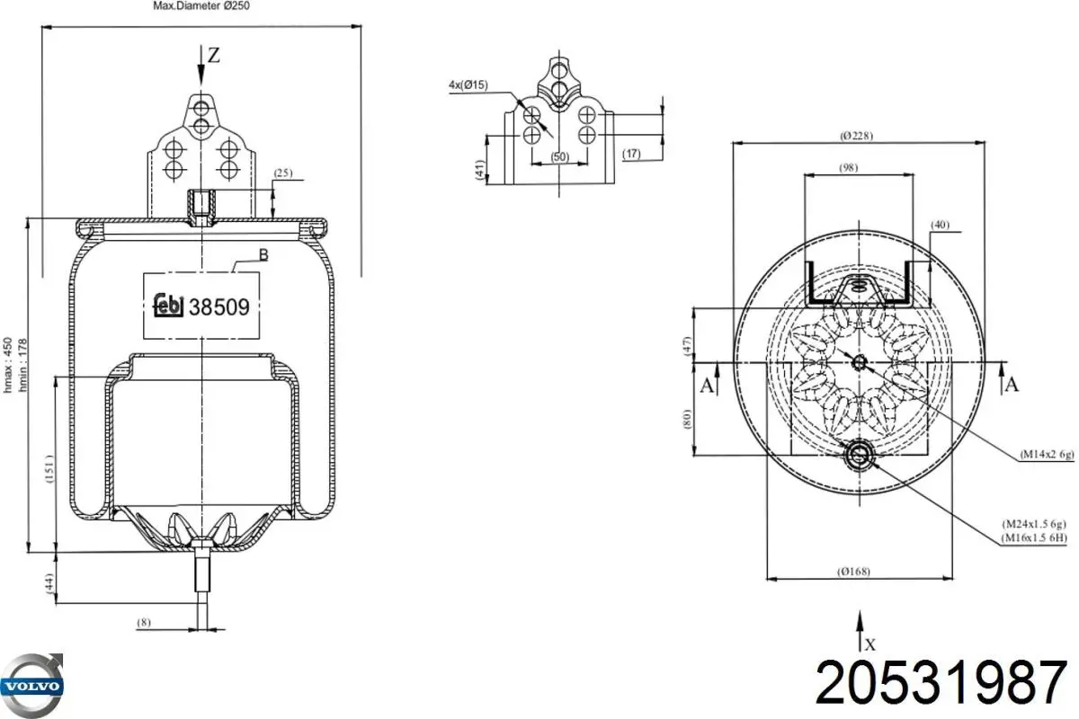 Пневмоподушка/Пневморессора моста Continental/Siemens 6607NP01 ціна, від 45.21 USD