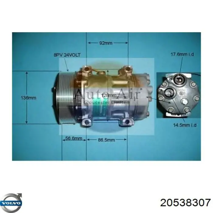 Компресор системи кондиціювання Volvo 20538307 ціна, від 175.87 USD