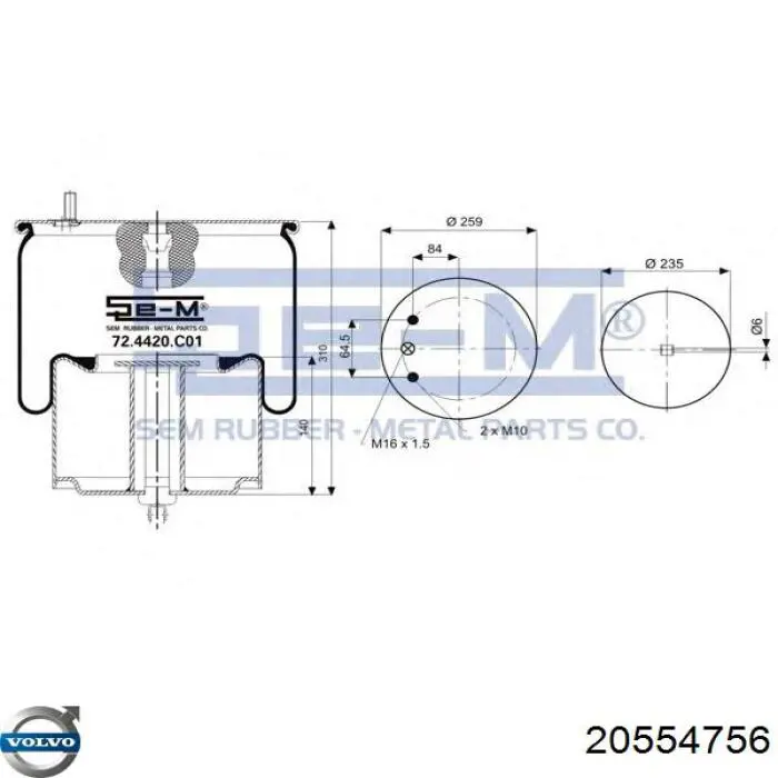 Пневмоподушка/Пневморессора моста Volvo 20554756 ціна, від 126.51 USD