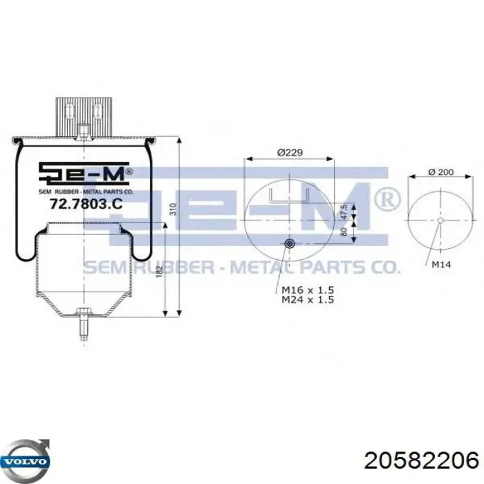 Пневмоподушка/Пневморессора моста Volvo 20582206 ціна, від 32.78 USD