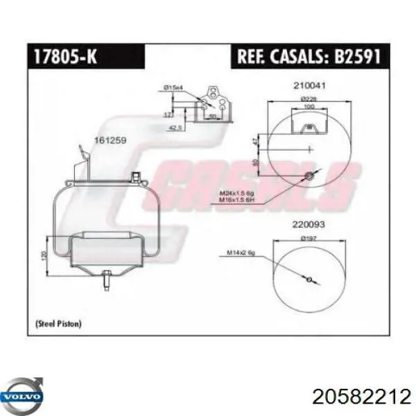 Пневмоподушка/Пневморессора моста Volvo 20582212 ціна, від 48.85 USD