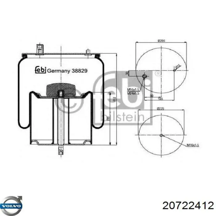 Пневмоподушка/Пневморессора моста заднього 20722412 Volvo