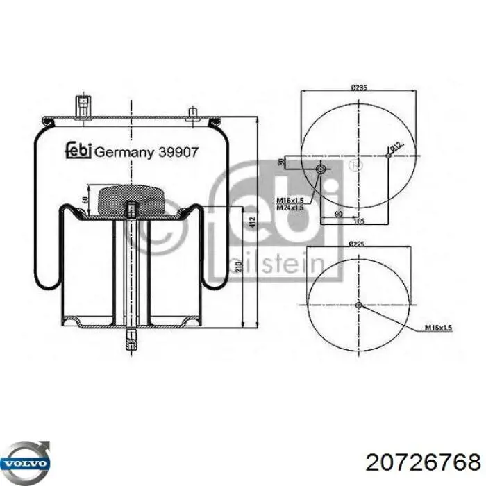 Пневмоподушка/Пневморессора моста заднього 20726768 Volvo