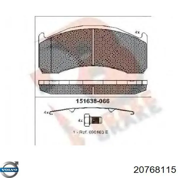 Гальмівні колодки Volvo 20768115 ціна, від 154.31 USD