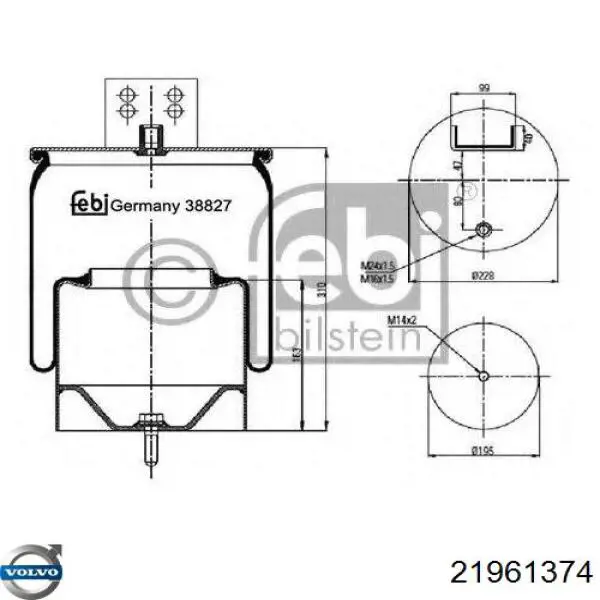 Пневмоподушка/Пневморессора моста Phoenix 1DF20D1 ціна, від 32.67 USD