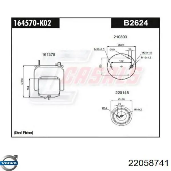 Пневмоподушка/Пневморессора моста заднього 22058741 Volvo