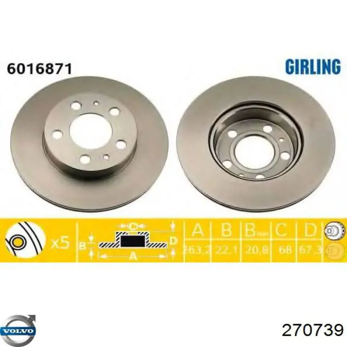 Диск переднього гальма Volvo 270739 ціна, від 33.88 USD