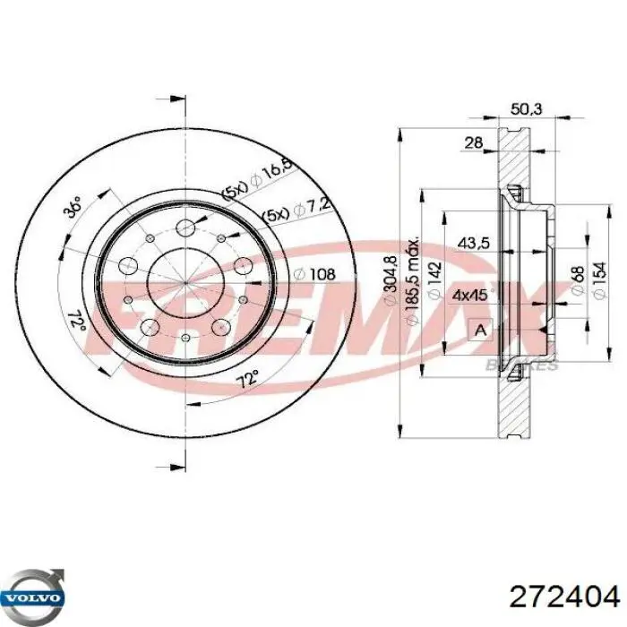 Диск переднього гальма Volvo 272404 ціна, від 60.00 USD