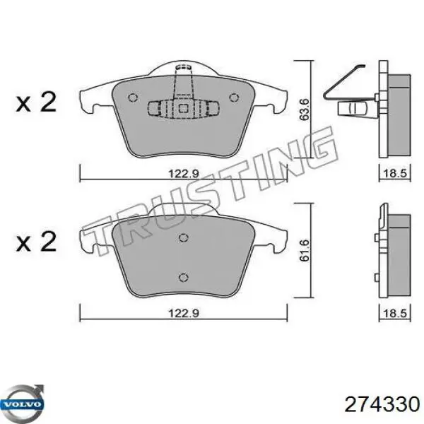 Задні гальмівні колодки 274330 Volvo