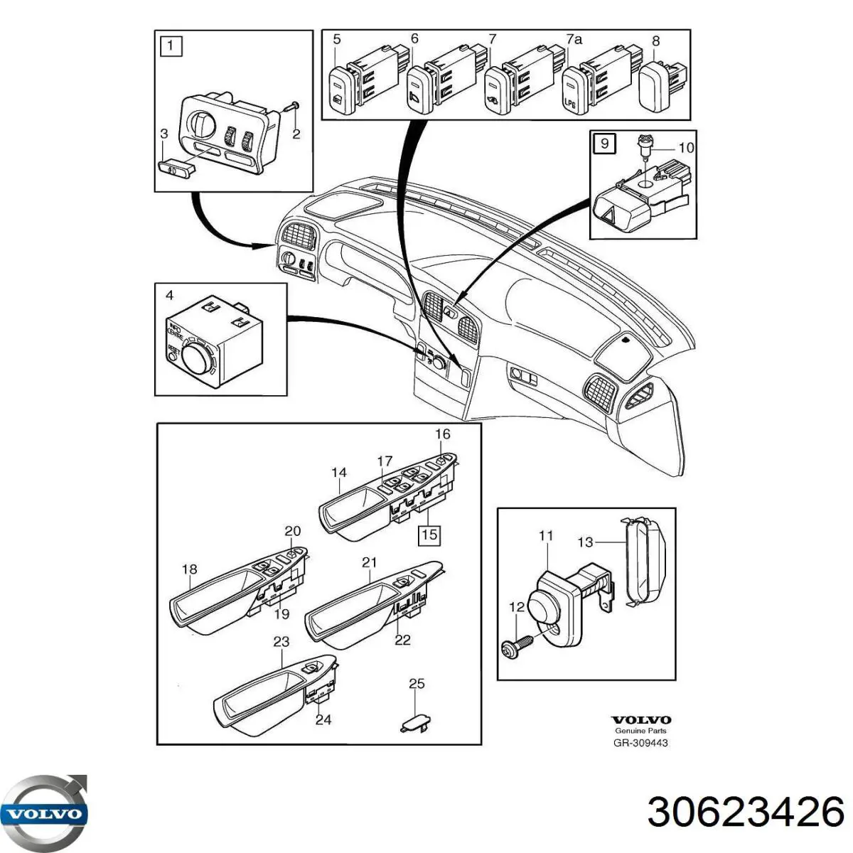 Купити 30801243 Volvo Кнопка включення аварійного сигналу
