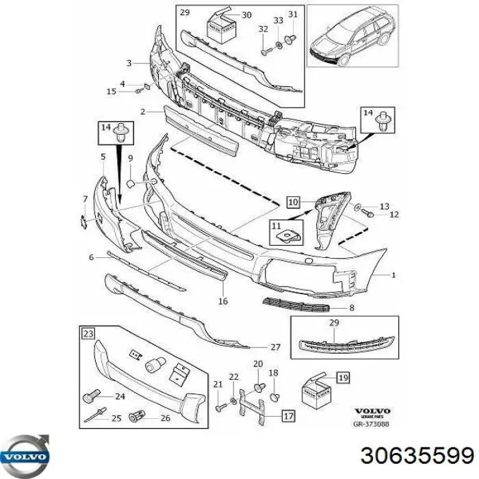 Молдинг переднього бампера Volvo 30635599 ціна, від 44.34 USD