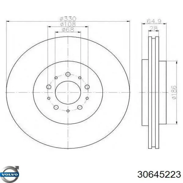 Купити 30645223 Volvo Диск заднього гальма