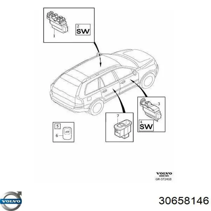 Купити 30658146 Volvo Кнопковий блок керування склопідіймачами передній лівий