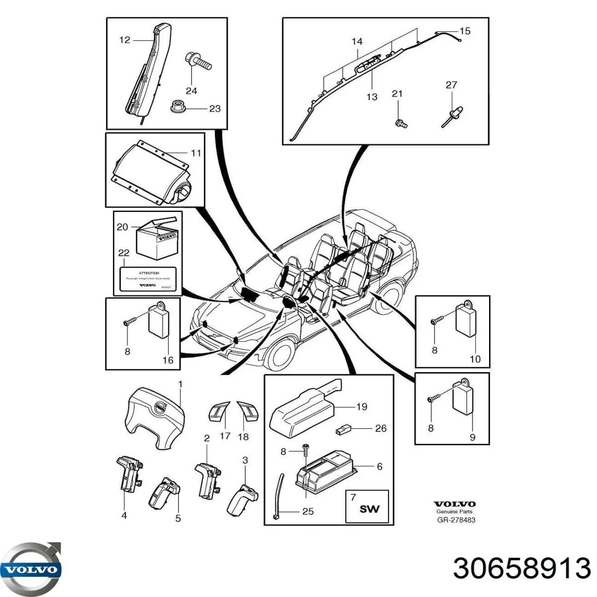 30658913 Volvo Модуль-процесор управління подушки безпеки