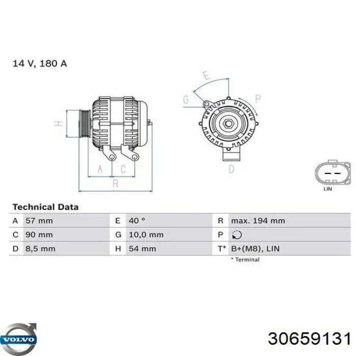 Генератор Volvo 30659131 ціна, від 195.82 USD