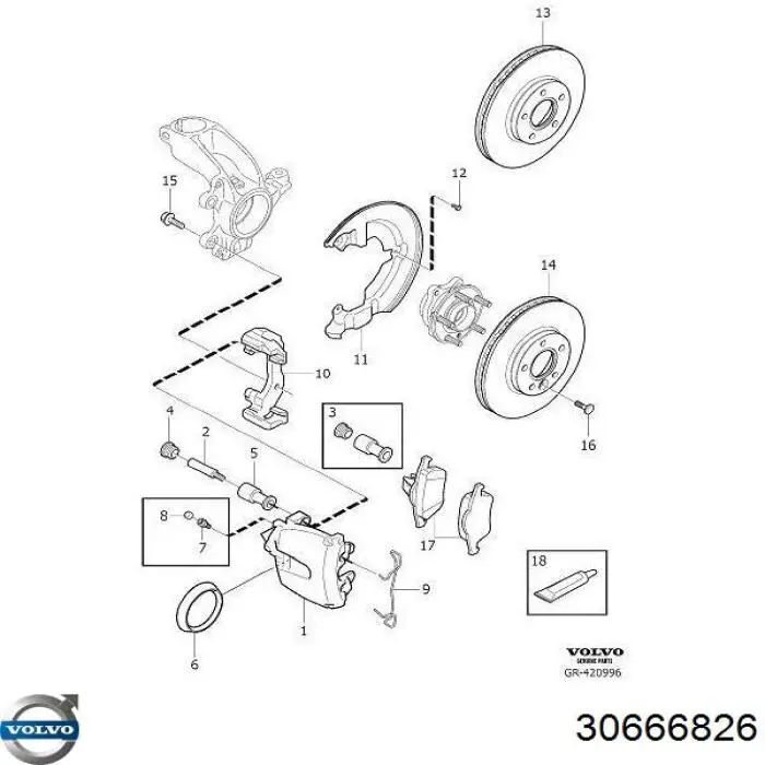 30666826 Volvo комплект пружинок кріплення дискових колодок, передніх