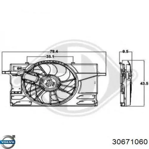 Купити 30671060 Volvo Дифузор радіатора охолодження, в зборі з двигуном і крильчаткою