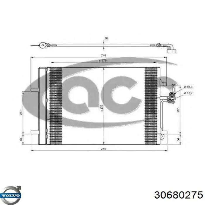 Конденсатор кондиціонера Volvo 30680275 ціна, від 91.63 USD