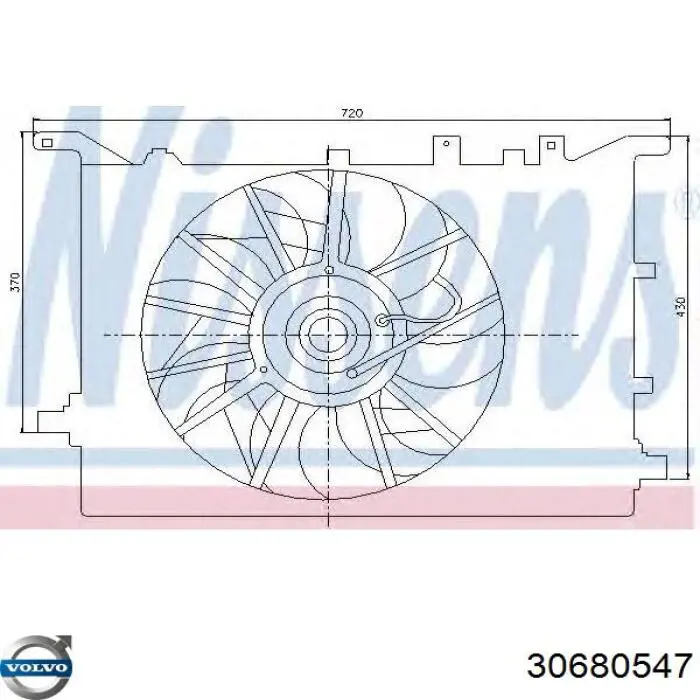 Електровентилятор охолодження в зборі (двигун + крильчатка), правий Volvo S60 1 (RS, RH) (Вольво S60)