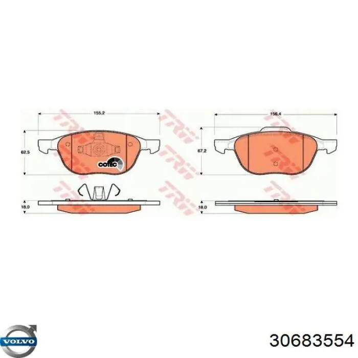 Колодки гальмівні передні, дискові 30683554 Volvo