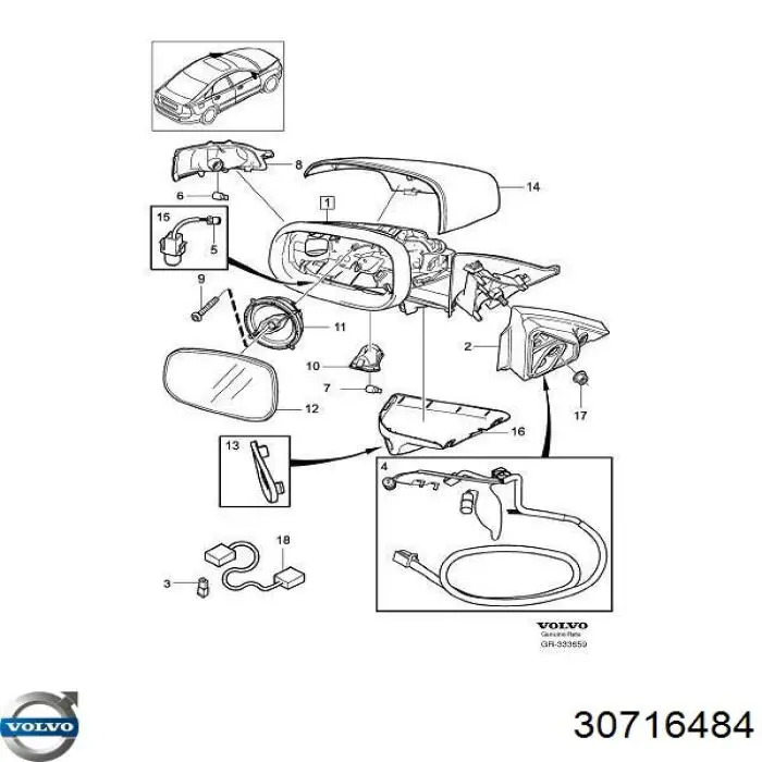 Скло дзеркала заднього виду, правого Volvo 30716484 ціна, від 153.88 USD