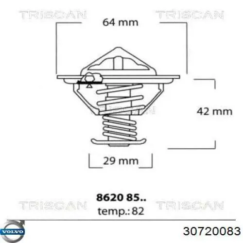 Купити 30720083 Volvo Термостат в корпусі