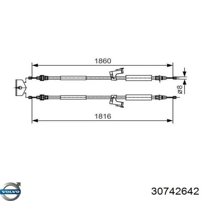 Купити 30742642 Volvo Трос ручного гальма задній, правий/лівий