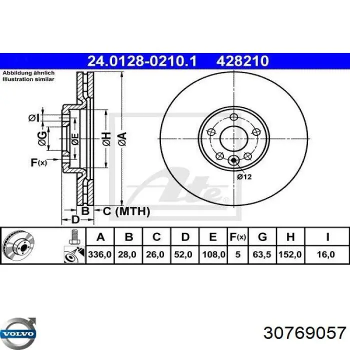 Диск переднього гальма Volvo 30769057 ціна, від 89.03 USD