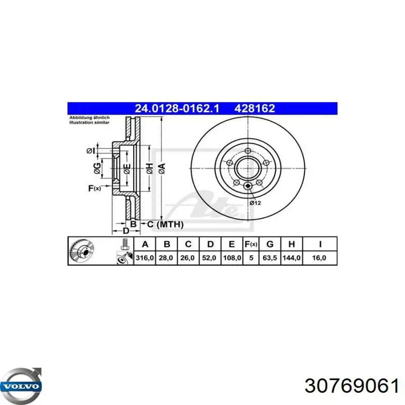 Диск переднього гальма Volvo 30769061 ціна, від 69.51 USD