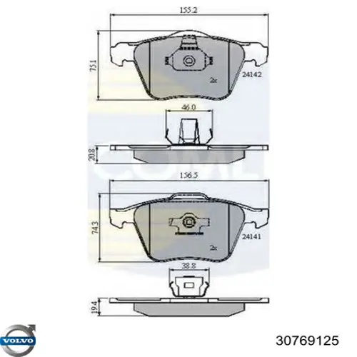 Колодки гальмівні передні, дискові 30769125 Volvo