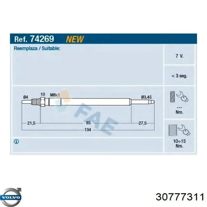 Купити 30777311 Volvo Свічка накалу