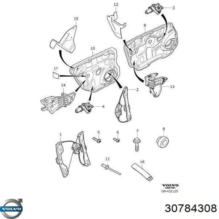 30784308 Volvo Склопідйомник задніх лівих дверей