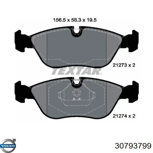 Передні тормозні колодки 30793799 Volvo
